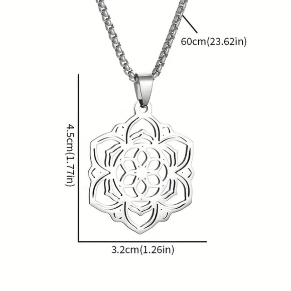 Gold Lotus Mandala Pendant Necklace – 18k Stainless Steel Spiritual Flower Charm - Picture 6 of 7